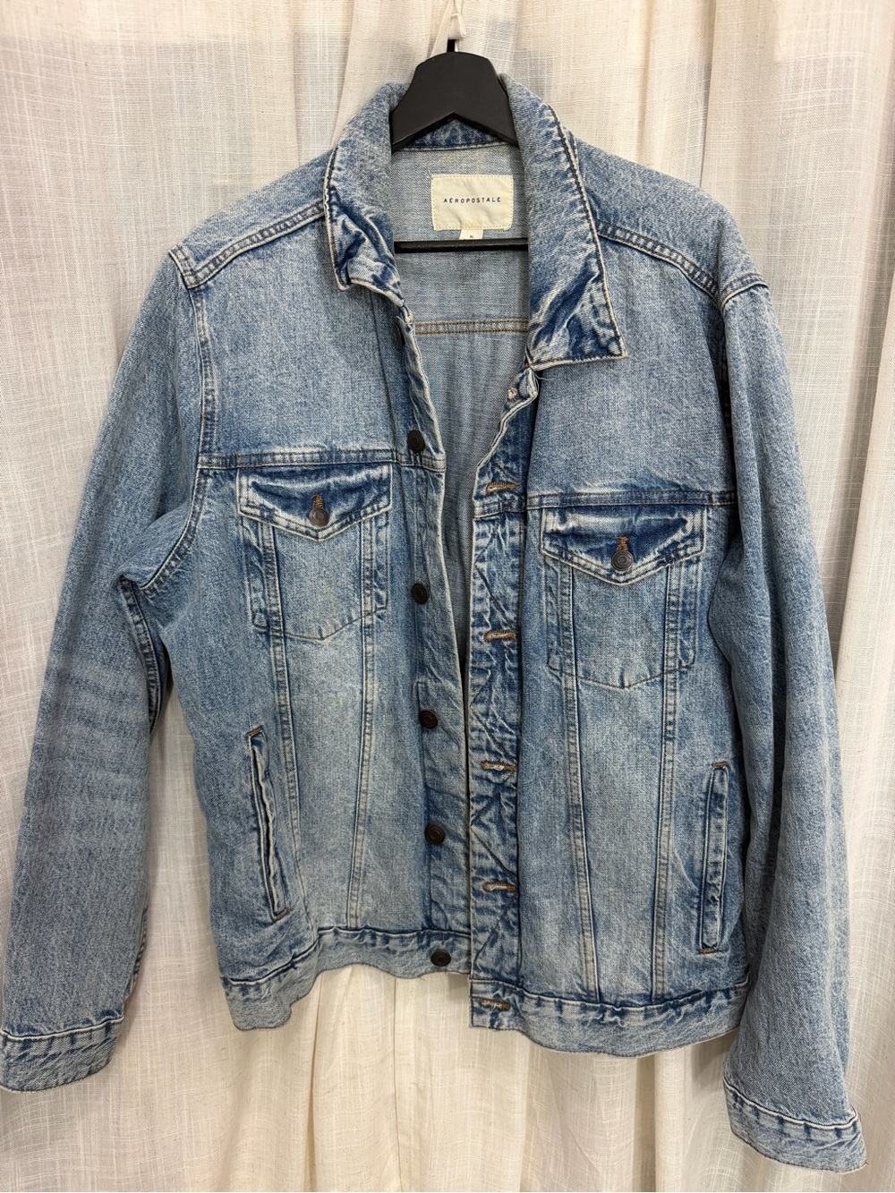 Aeropostale Men's Washed Light Blue Denim Jacket